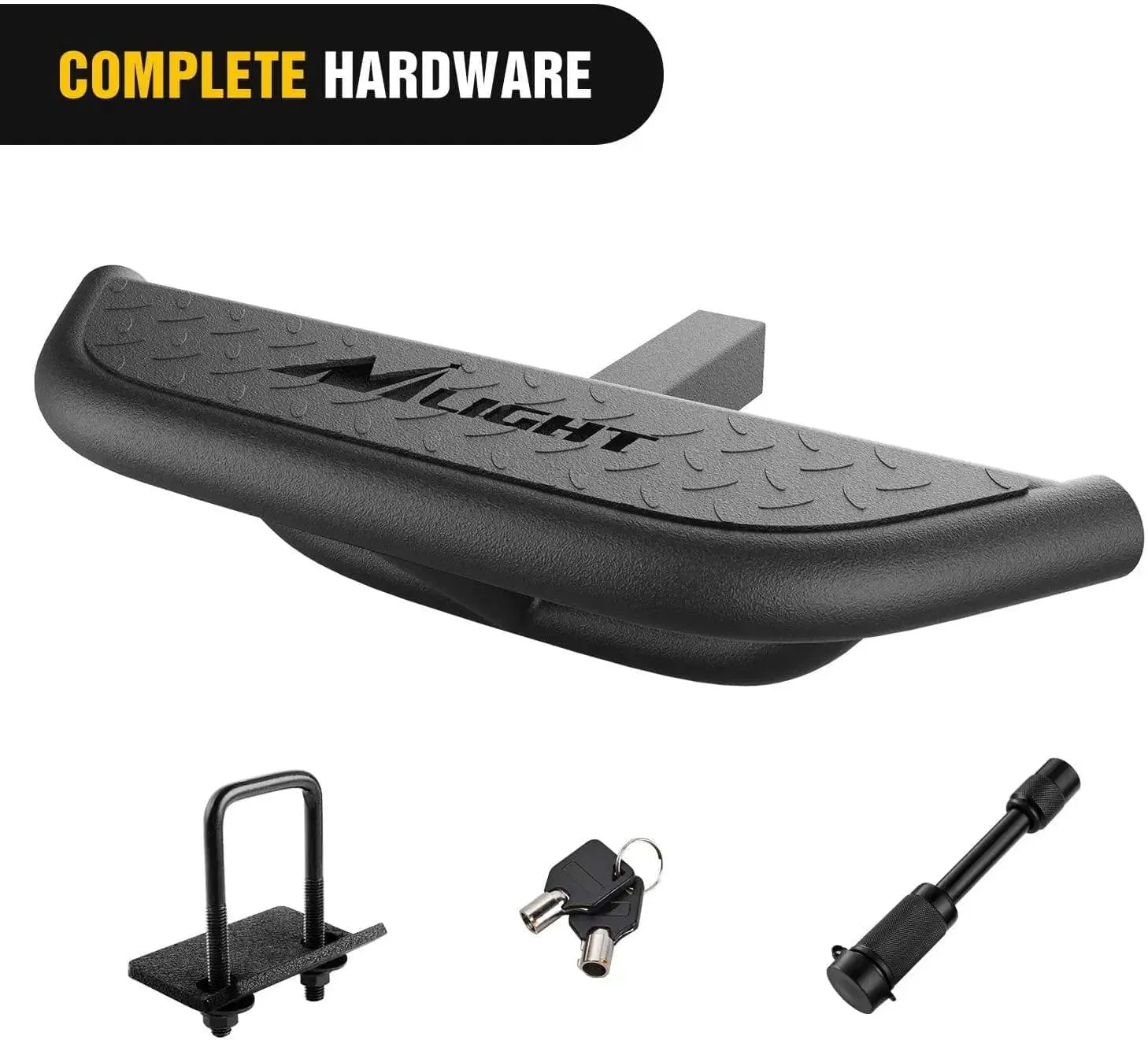 Hitch Step 2inch Hitch Receiver Rear Bumper Guard Protector Upgraded Textured Black Step Bar with Hitch Lock & U-Bolts Stabilize
