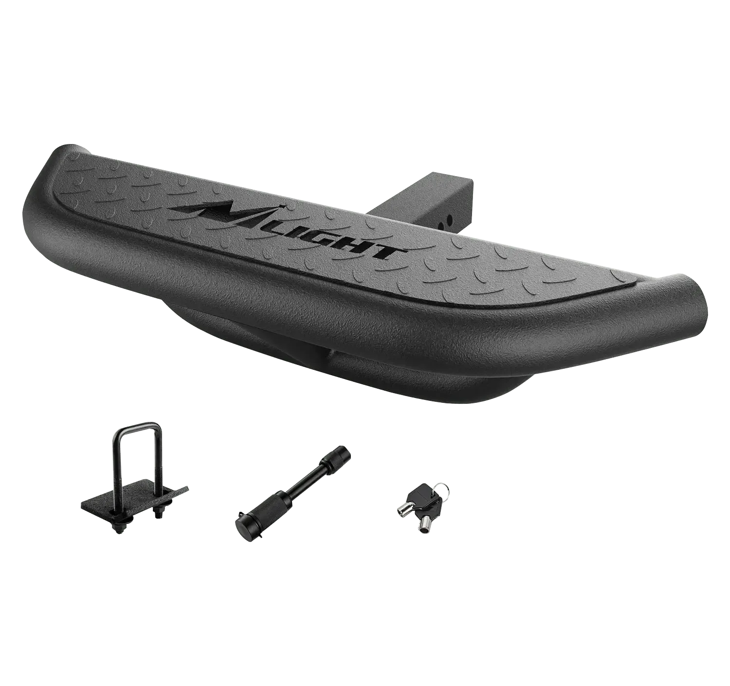 Hitch Step 2inch Hitch Receiver Rear Bumper Guard Protector Upgraded Textured Black Step Bar with Hitch Lock & U-Bolts Stabilize