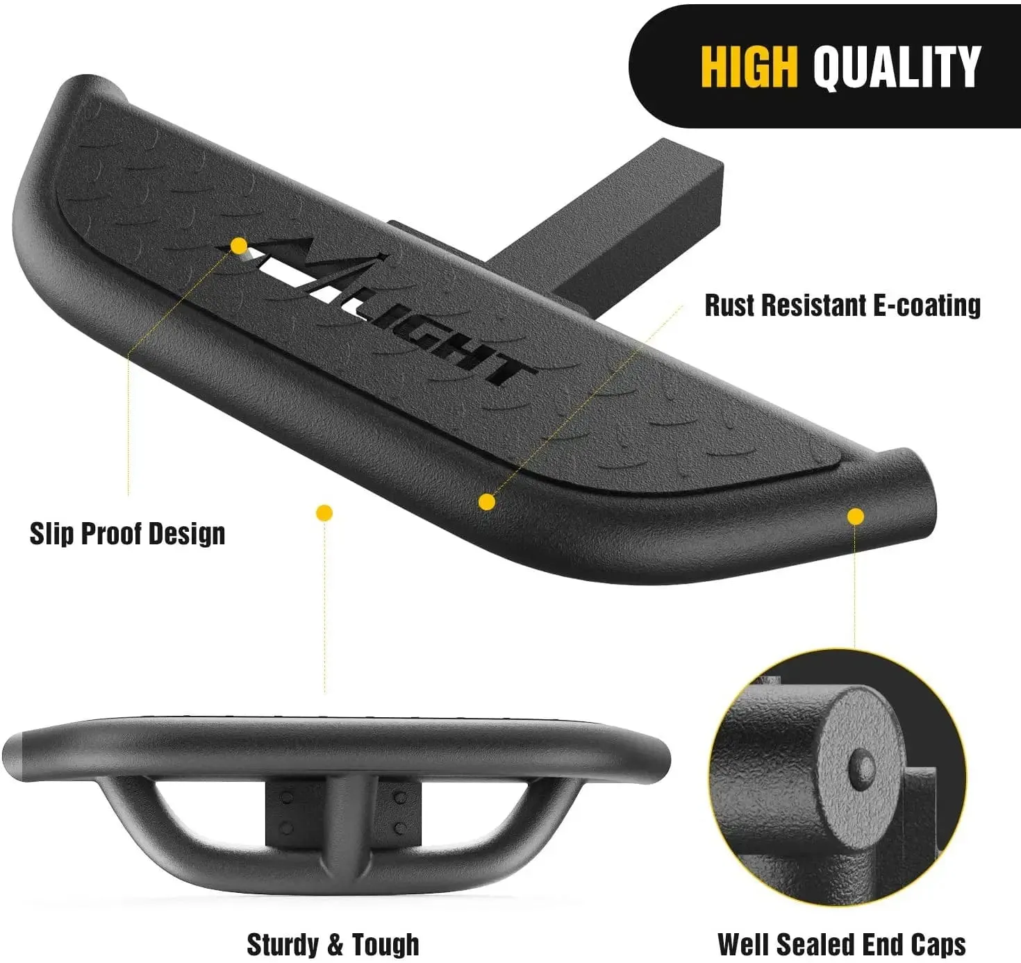 Hitch Step 2inch Hitch Receiver Rear Bumper Guard Protector Upgraded Textured Black Step Bar with Hitch Lock & U-Bolts Stabilize