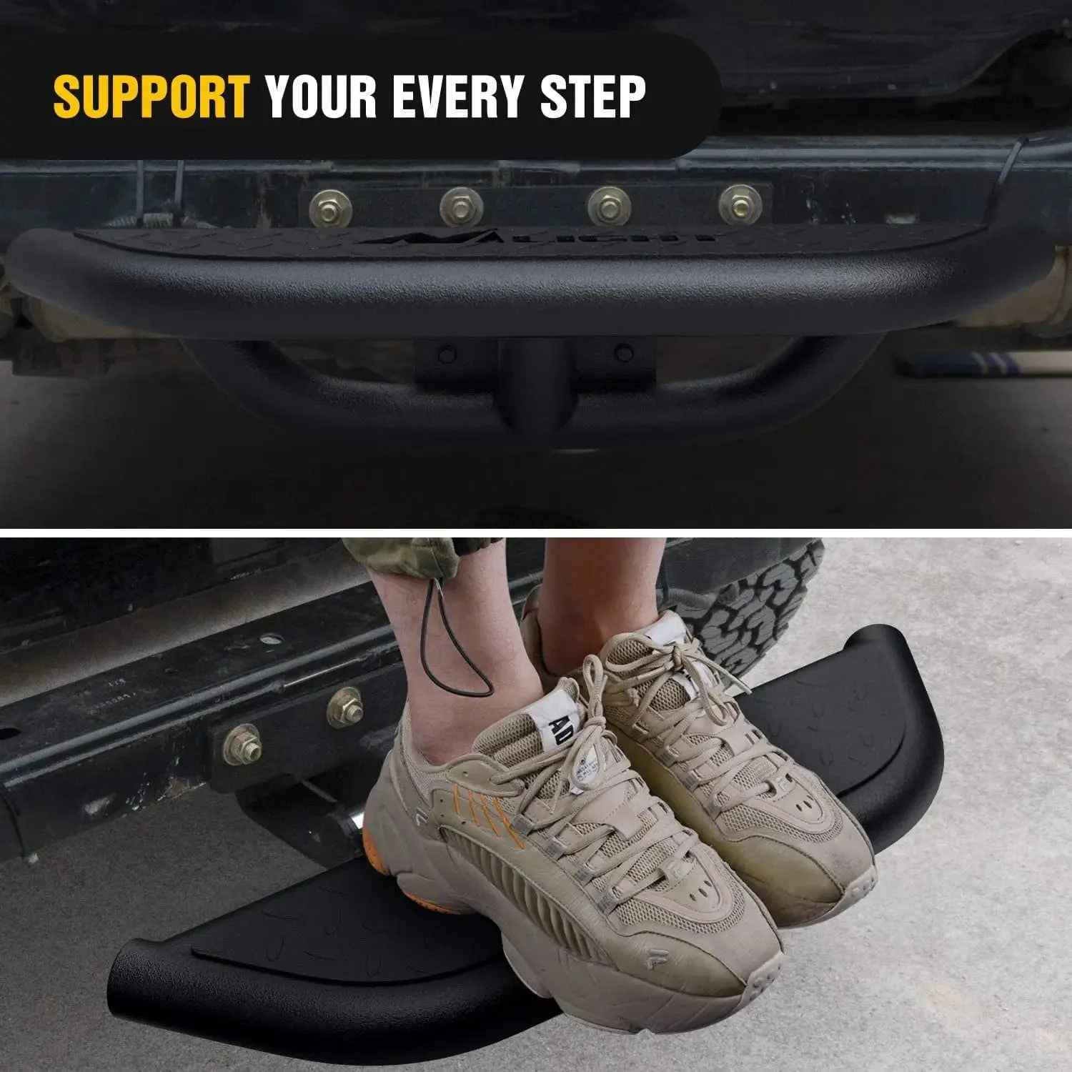 Hitch Step 2inch Hitch Receiver Rear Bumper Guard Protector Upgraded Textured Black Step Bar with Hitch Lock & U-Bolts Stabilize