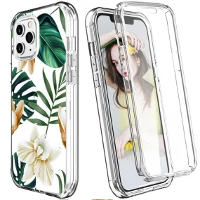 Hybrid Hard   TPU Dual Layer Case for iPhone 12 Pro Max Shockproof 2 in 1 for 360 Full Protection Shockproof Printed Flower Clear Cover