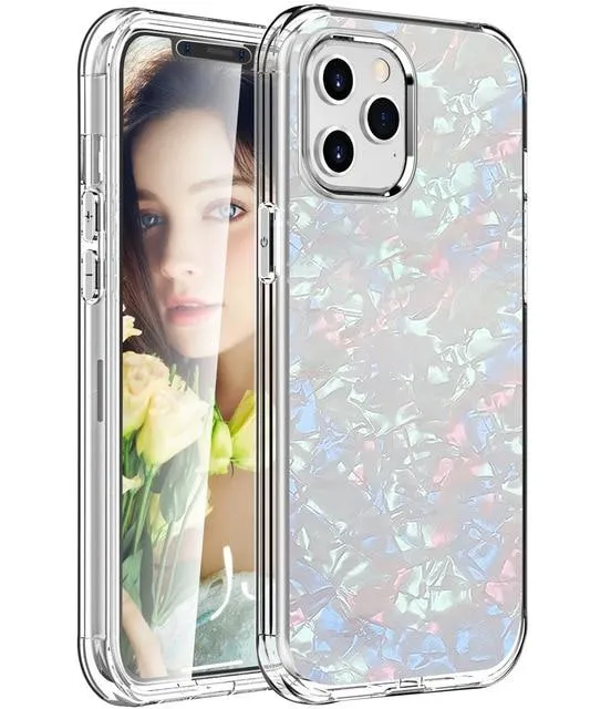 Hybrid Hard   TPU Dual Layer Case for iPhone 12 Pro Max Shockproof 2 in 1 for 360 Full Protection Shockproof Printed Flower Clear Cover