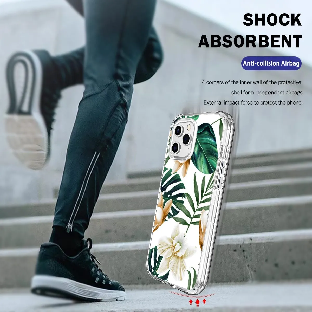 Hybrid Hard   TPU Dual Layer Case for iPhone 12 Pro Max Shockproof 2 in 1 for 360 Full Protection Shockproof Printed Flower Clear Cover