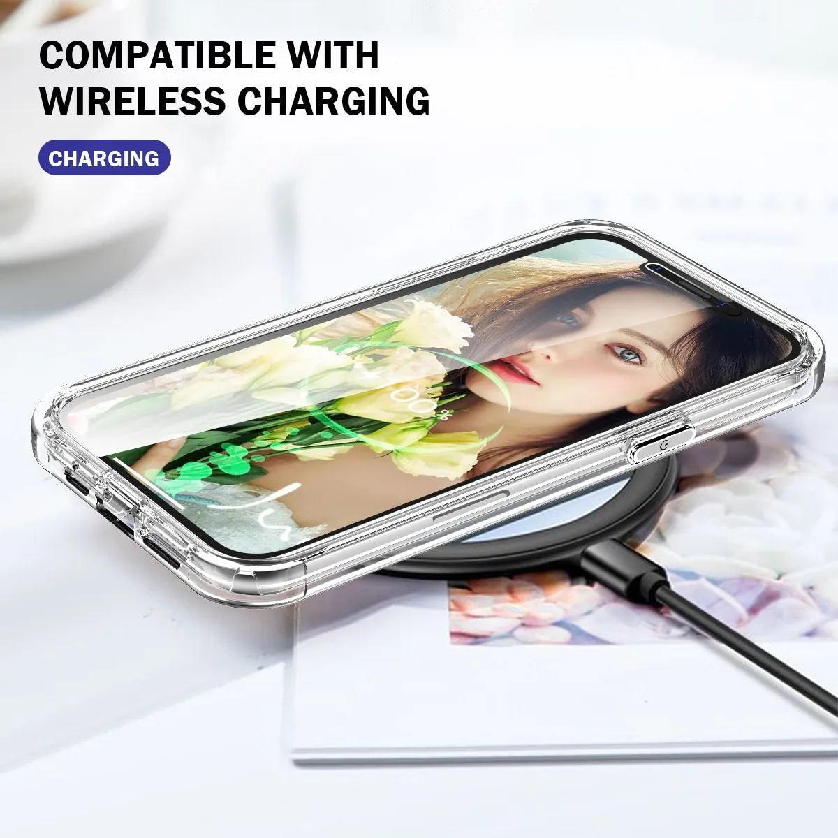 Hybrid Hard   TPU Dual Layer Case for iPhone 12 Pro Max Shockproof 2 in 1 for 360 Full Protection Shockproof Printed Flower Clear Cover