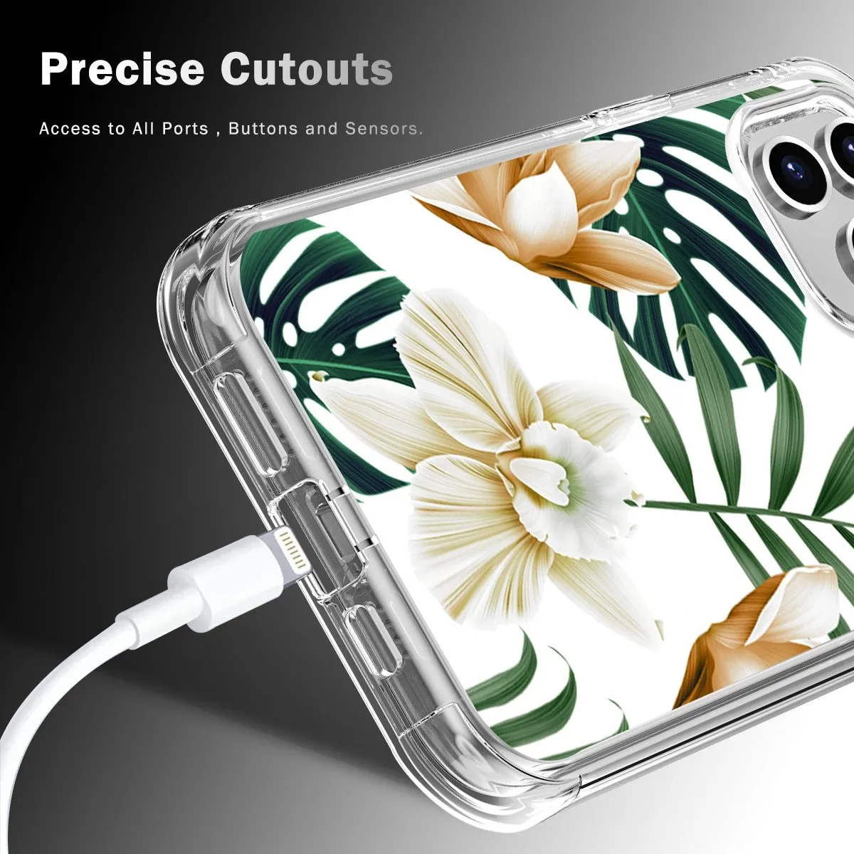 Hybrid Hard   TPU Dual Layer Case for iPhone 12 Pro Max Shockproof 2 in 1 for 360 Full Protection Shockproof Printed Flower Clear Cover
