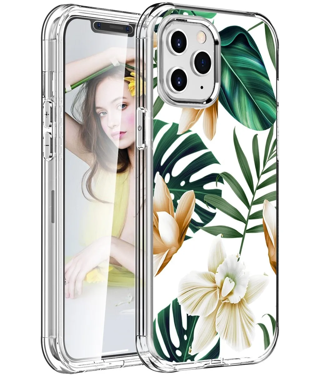 Hybrid Hard   TPU Dual Layer Case for iPhone 12 Pro Max Shockproof 2 in 1 for 360 Full Protection Shockproof Printed Flower Clear Cover