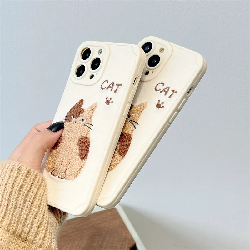 Kawaii Cute Embroidered Cat iPhone Case