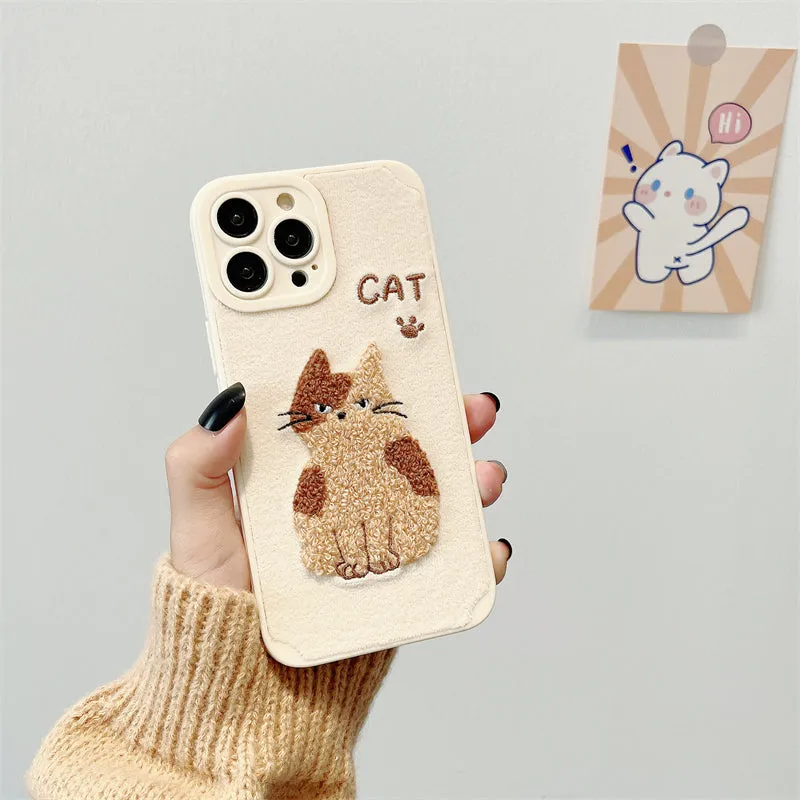 Kawaii Cute Embroidered Cat iPhone Case