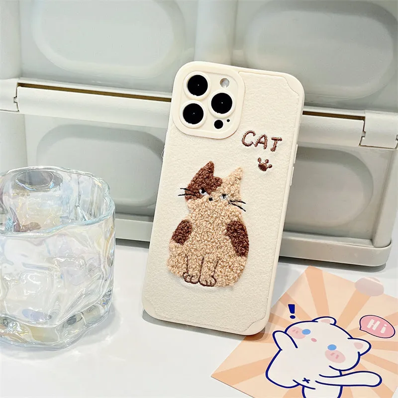 Kawaii Cute Embroidered Cat iPhone Case