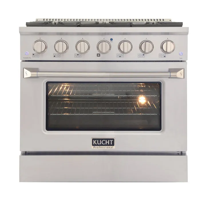 Kucht Appliance Package Professional 36 in. 5.2 cu ft. Natural Gas Range, Range Hood & Gas Stovetop, KFX-KNG361-489T