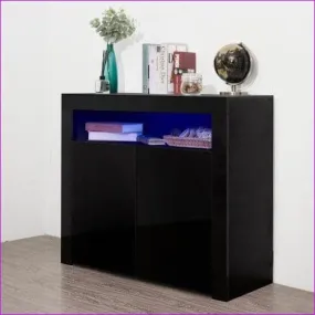 Living Room Sideboard Black High Gloss with LED Light