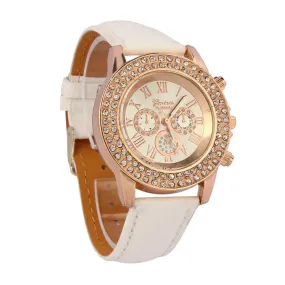 Luca's Al -Vogue Fashion Citizen watch Waterproof High Women Ladies Crystal Dial Quartz Analog Leather Witcher Bracelet Wrist Watch