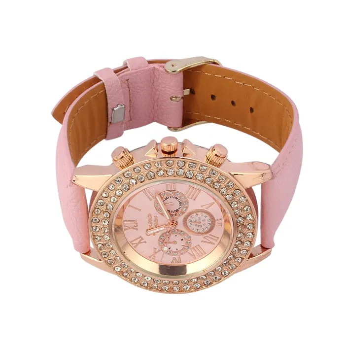 Luca's Al -Vogue Fashion Citizen watch Waterproof High Women Ladies Crystal Dial Quartz Analog Leather Witcher Bracelet Wrist Watch