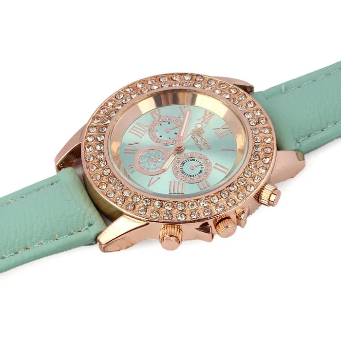 Luca's Al -Vogue Fashion Citizen watch Waterproof High Women Ladies Crystal Dial Quartz Analog Leather Witcher Bracelet Wrist Watch