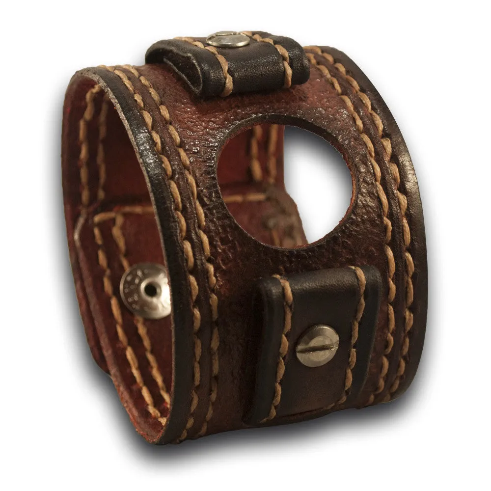 Mahogany Samsung Leather Cuff Watch Band with Celtic Snaps