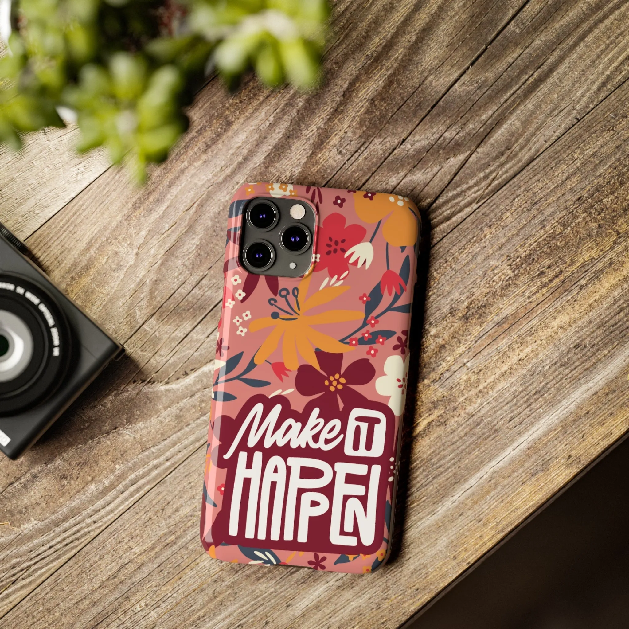 Make It Happen Mauve Floral iPhone Case - Stylish and Motivational Protective Cover