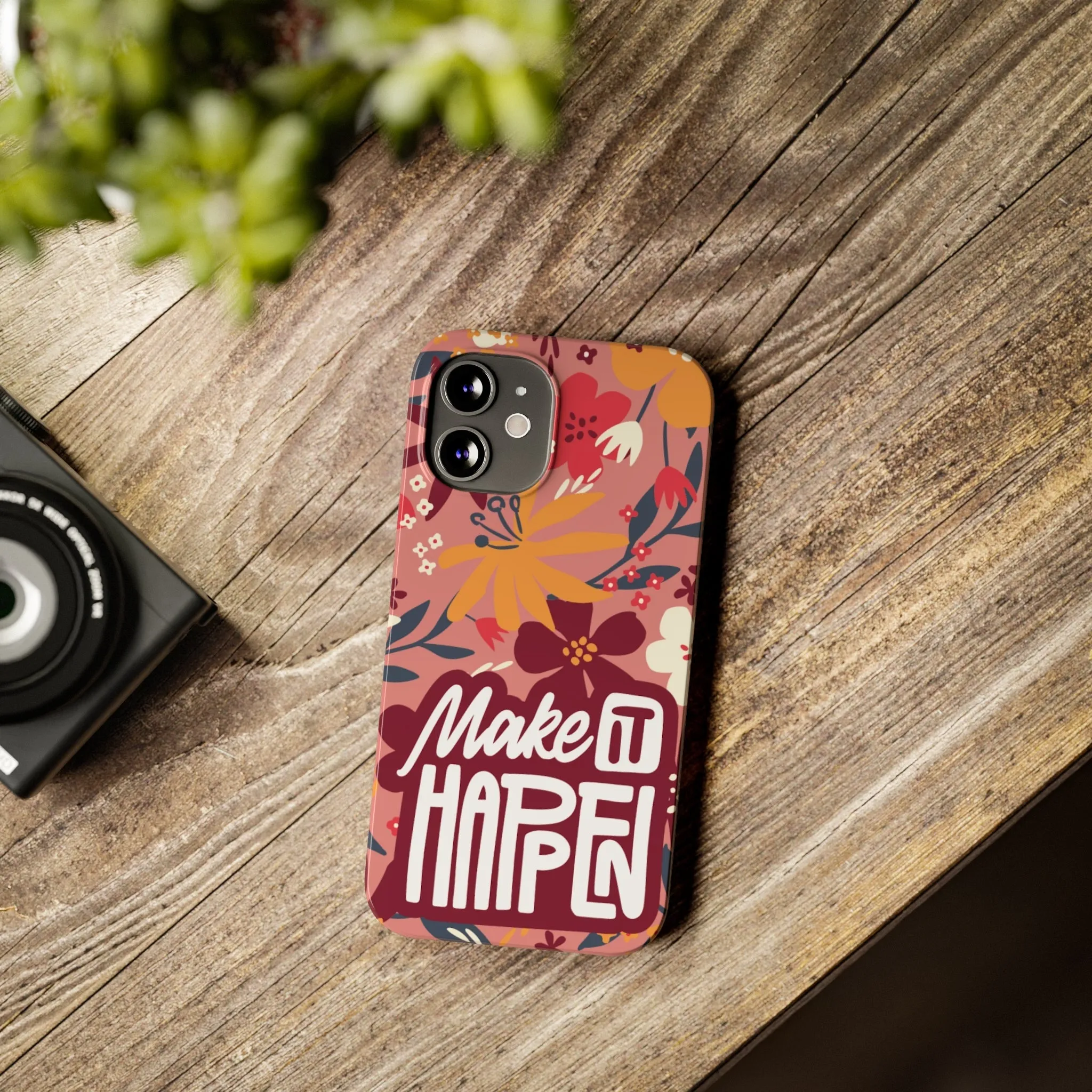 Make It Happen Mauve Floral iPhone Case - Stylish and Motivational Protective Cover
