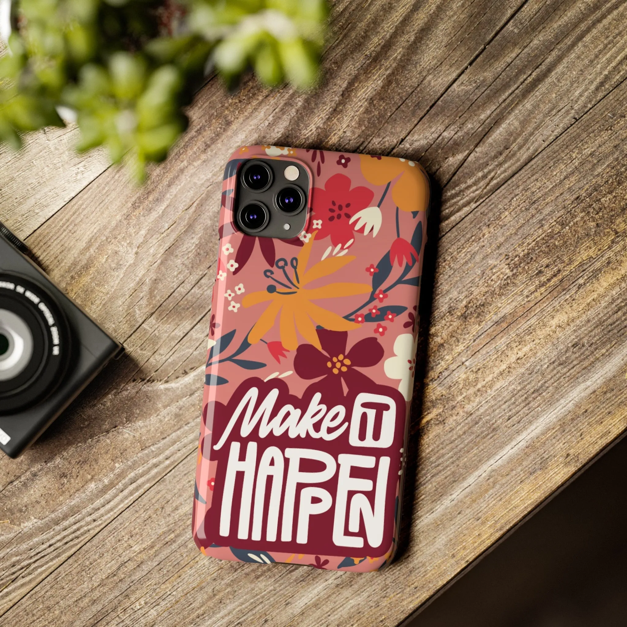 Make It Happen Mauve Floral iPhone Case - Stylish and Motivational Protective Cover