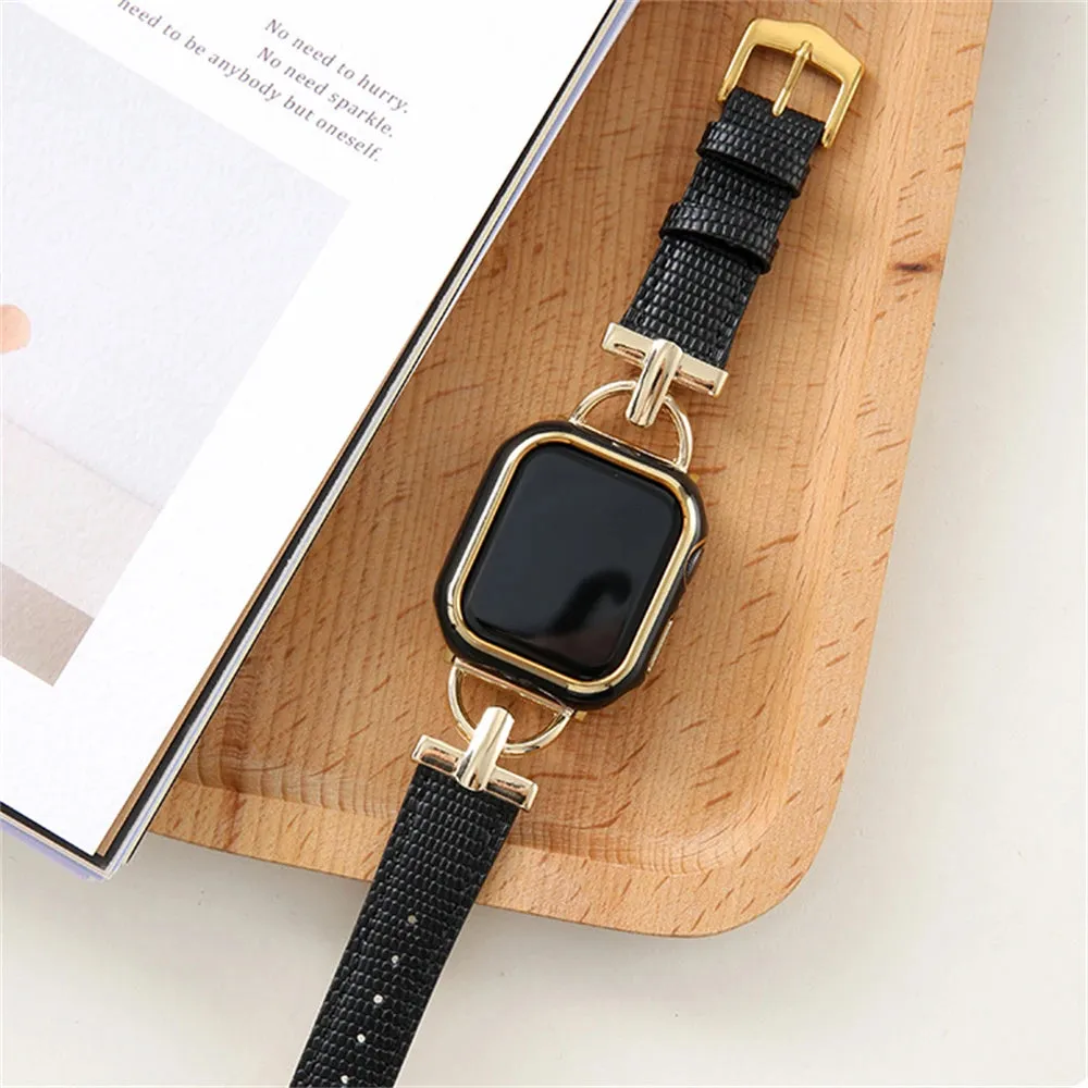 Metal Frame Hard Case Cover For Apple Watch Band 41mm 45mm 42mm 38mm 40mm 44mm For iWatch 8 7se 6 5 4 3 21 Women Protective Case