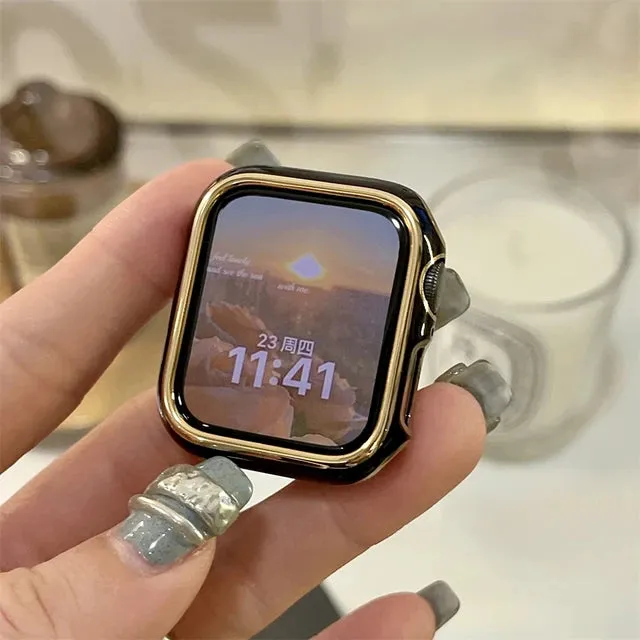 Metal Frame Hard Case Cover For Apple Watch Band 41mm 45mm 42mm 38mm 40mm 44mm For iWatch 8 7se 6 5 4 3 21 Women Protective Case