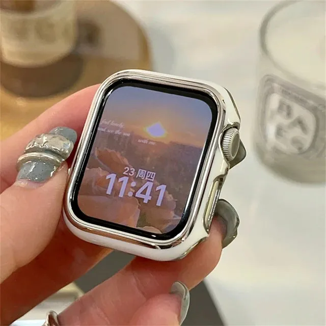 Metal Frame Hard Case Cover For Apple Watch Band 41mm 45mm 42mm 38mm 40mm 44mm For iWatch 8 7se 6 5 4 3 21 Women Protective Case