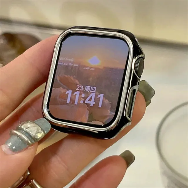 Metal Frame Hard Case Cover For Apple Watch Band 41mm 45mm 42mm 38mm 40mm 44mm For iWatch 8 7se 6 5 4 3 21 Women Protective Case