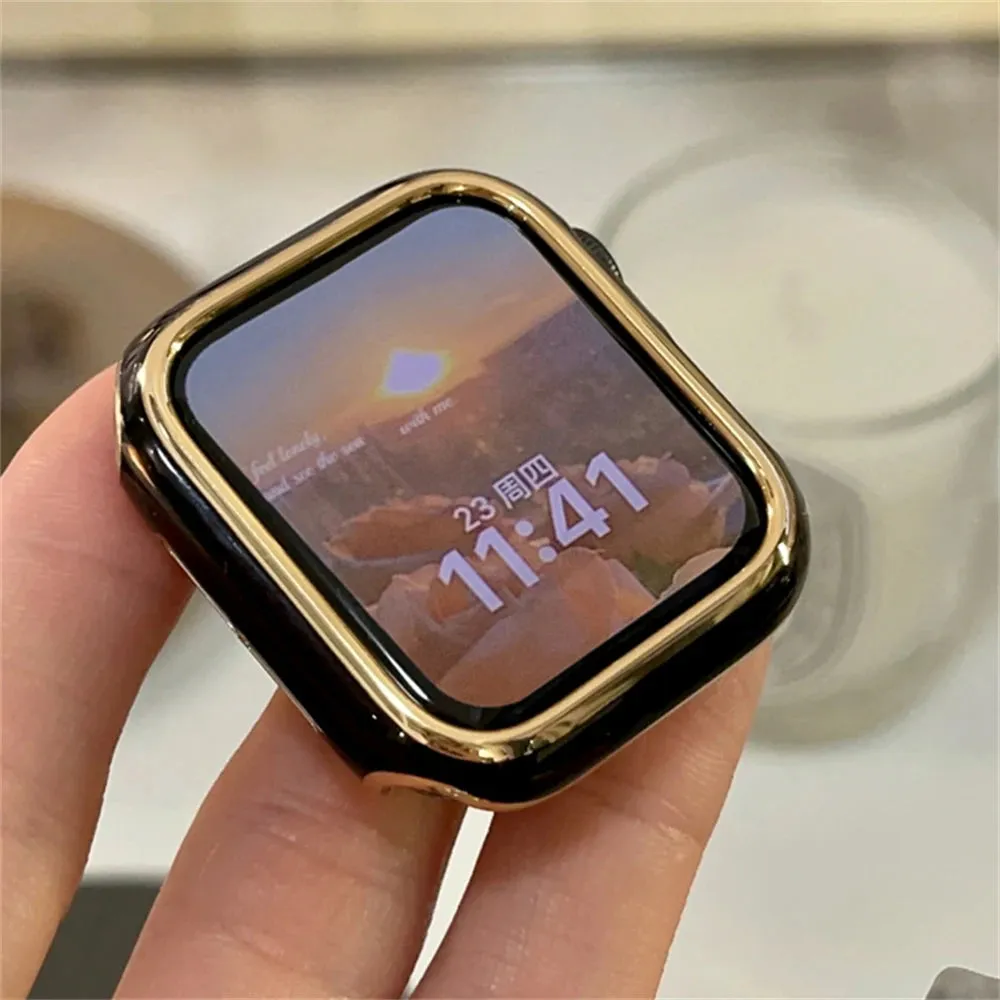 Metal Frame Hard Case Cover For Apple Watch Band 41mm 45mm 42mm 38mm 40mm 44mm For iWatch 8 7se 6 5 4 3 21 Women Protective Case