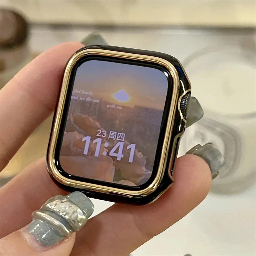 Metal Frame Hard Case Cover For Apple Watch Band 41mm 45mm 42mm 38mm 40mm 44mm For iWatch 8 7se 6 5 4 3 21 Women Protective Case