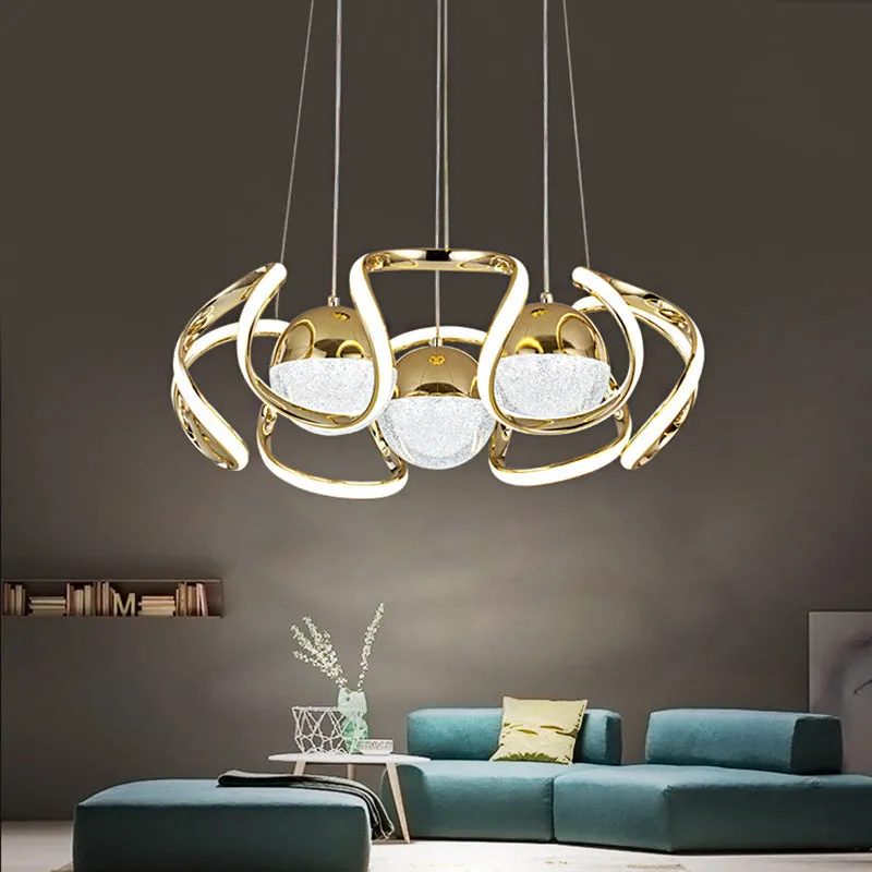Modern Acrylic and Gold LED Chandelier Light for Dining Room