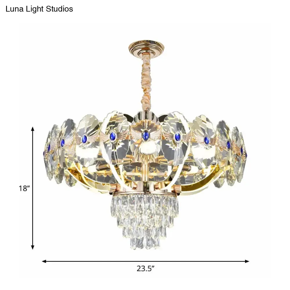 Modern LED Chandelier with Crystal Shade - Gold Oblong Pendant Light
