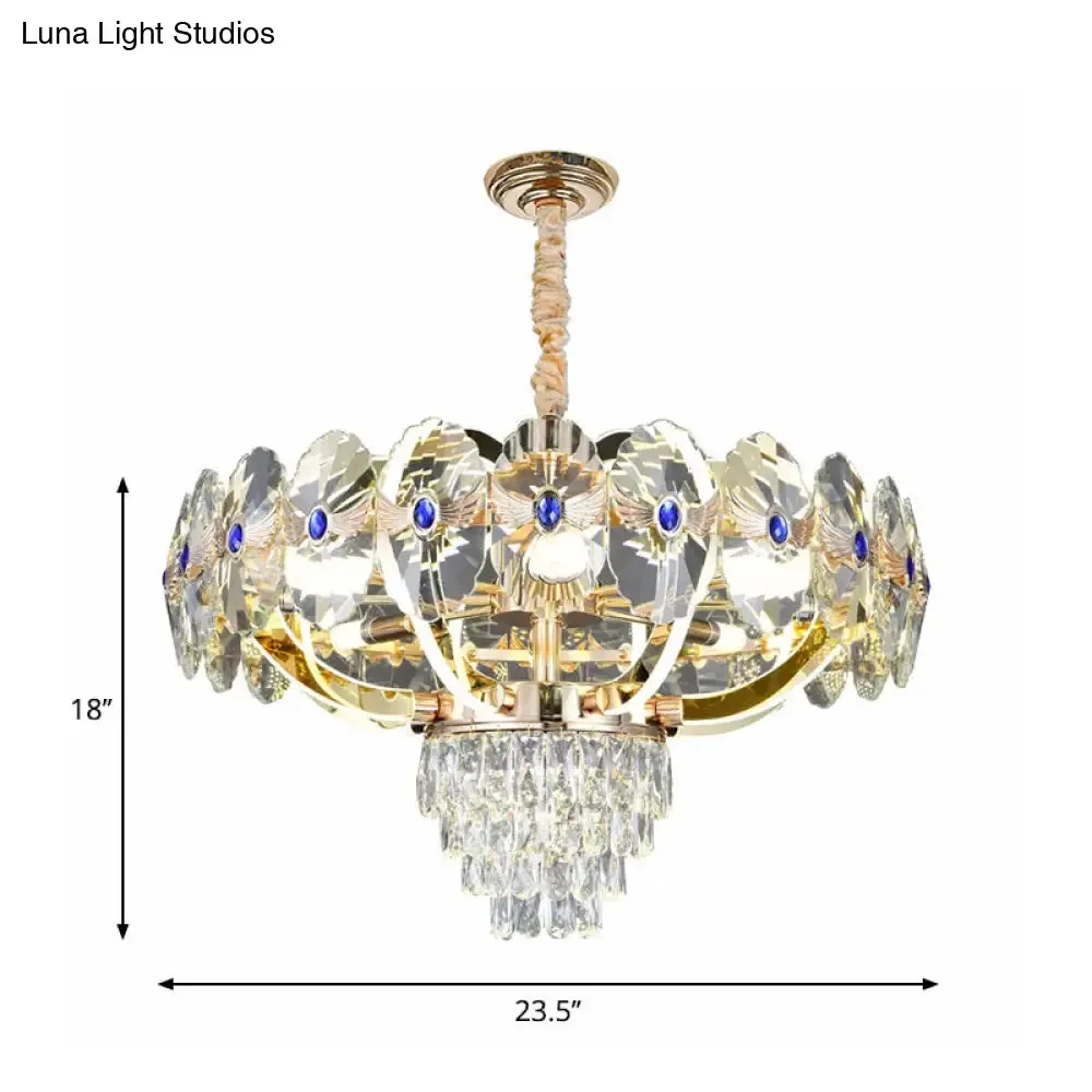 Modern LED Chandelier with Crystal Shade - Gold Oblong Pendant Light