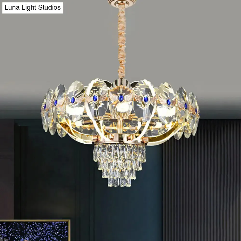 Modern LED Chandelier with Crystal Shade - Gold Oblong Pendant Light