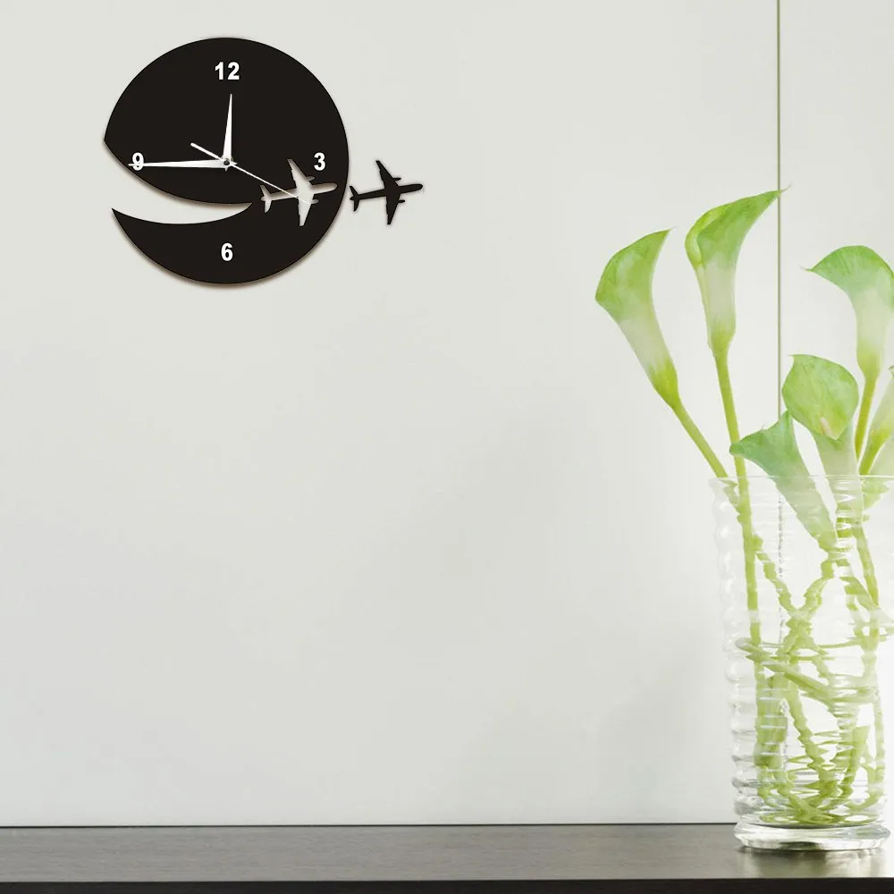 My Plane Flew Away Wall Art Home Decor Wall Clock Flying Plane Decorative Wall Clock Abstract Art Espcape DIY Clock Watch