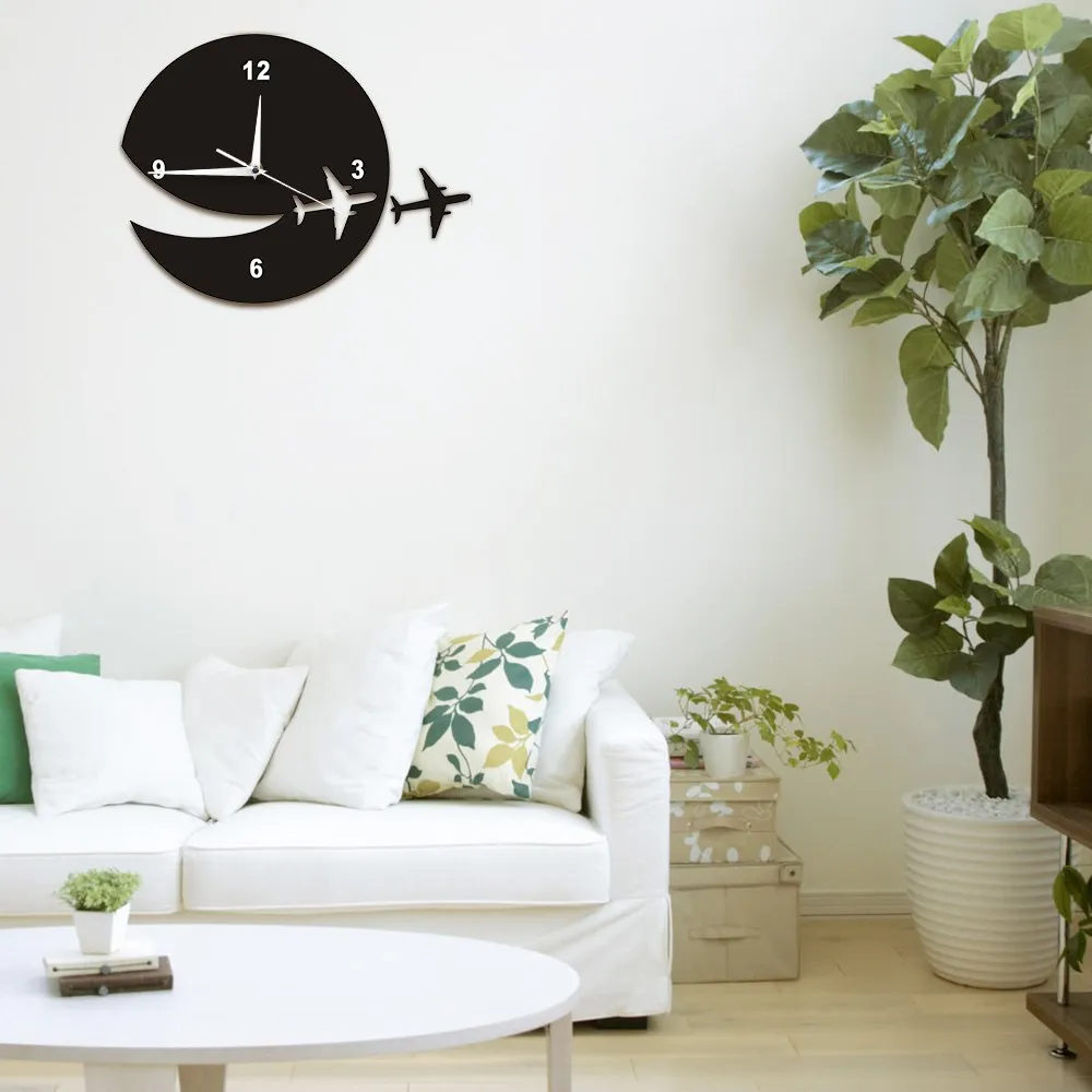 My Plane Flew Away Wall Art Home Decor Wall Clock Flying Plane Decorative Wall Clock Abstract Art Espcape DIY Clock Watch