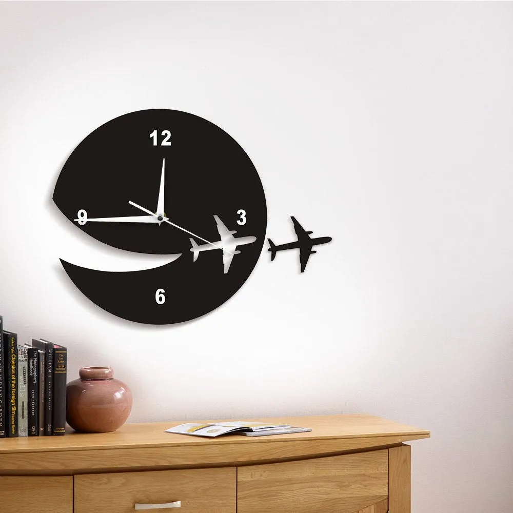 My Plane Flew Away Wall Art Home Decor Wall Clock Flying Plane Decorative Wall Clock Abstract Art Espcape DIY Clock Watch