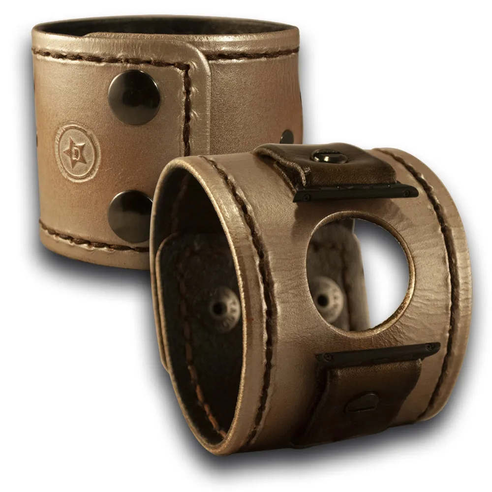 Pearl & Brown Apple iWatch Leather Cuff Watch Band with Snaps
