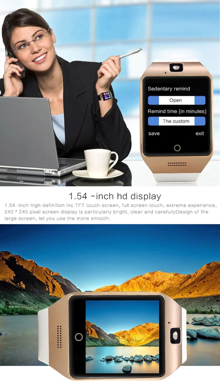 Q18S 1.54 inch IPS Screen MTK6260A Bluetooth 3.0 Smart Watch Phone, Pedometer / Sedentary Reminder / Sleeping Monitor  / Anti-Loss / Remote Camera  / GSM / 0.3M Camera  (Black   Silver)