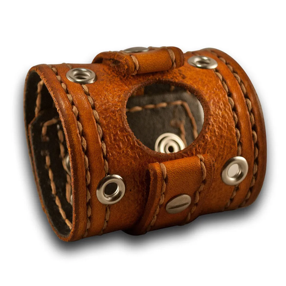Range Tan Apple iWatch Leather Cuff Band with Skull Snaps & Eyelets