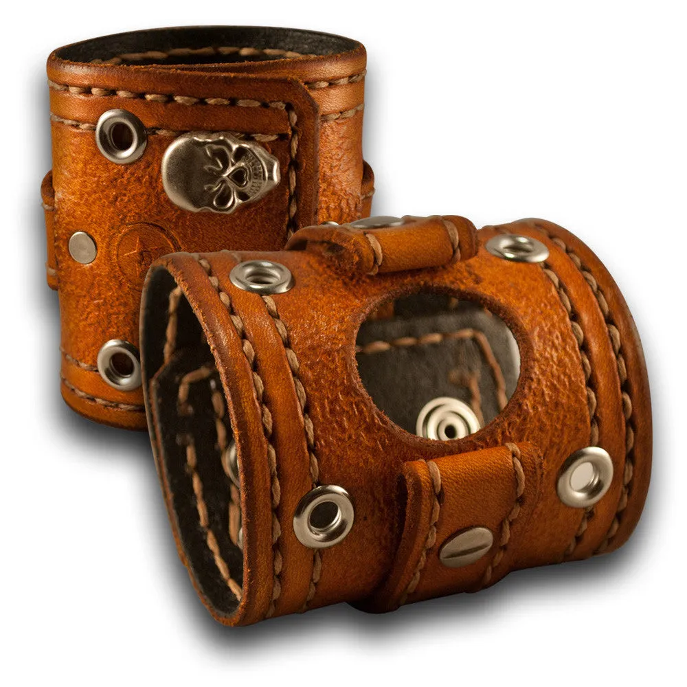 Range Tan Apple iWatch Leather Cuff Band with Skull Snaps & Eyelets