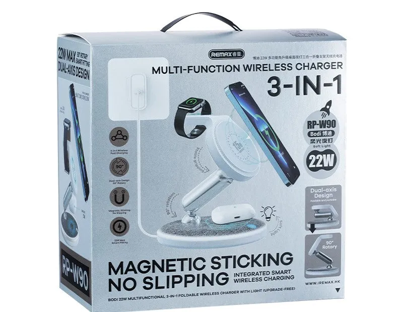 REMAX 3-in-1 Multi-Function Wireless Charger | Magnetic Sticking No-Slipping | 22W | mobile phones   Headphones   Watches