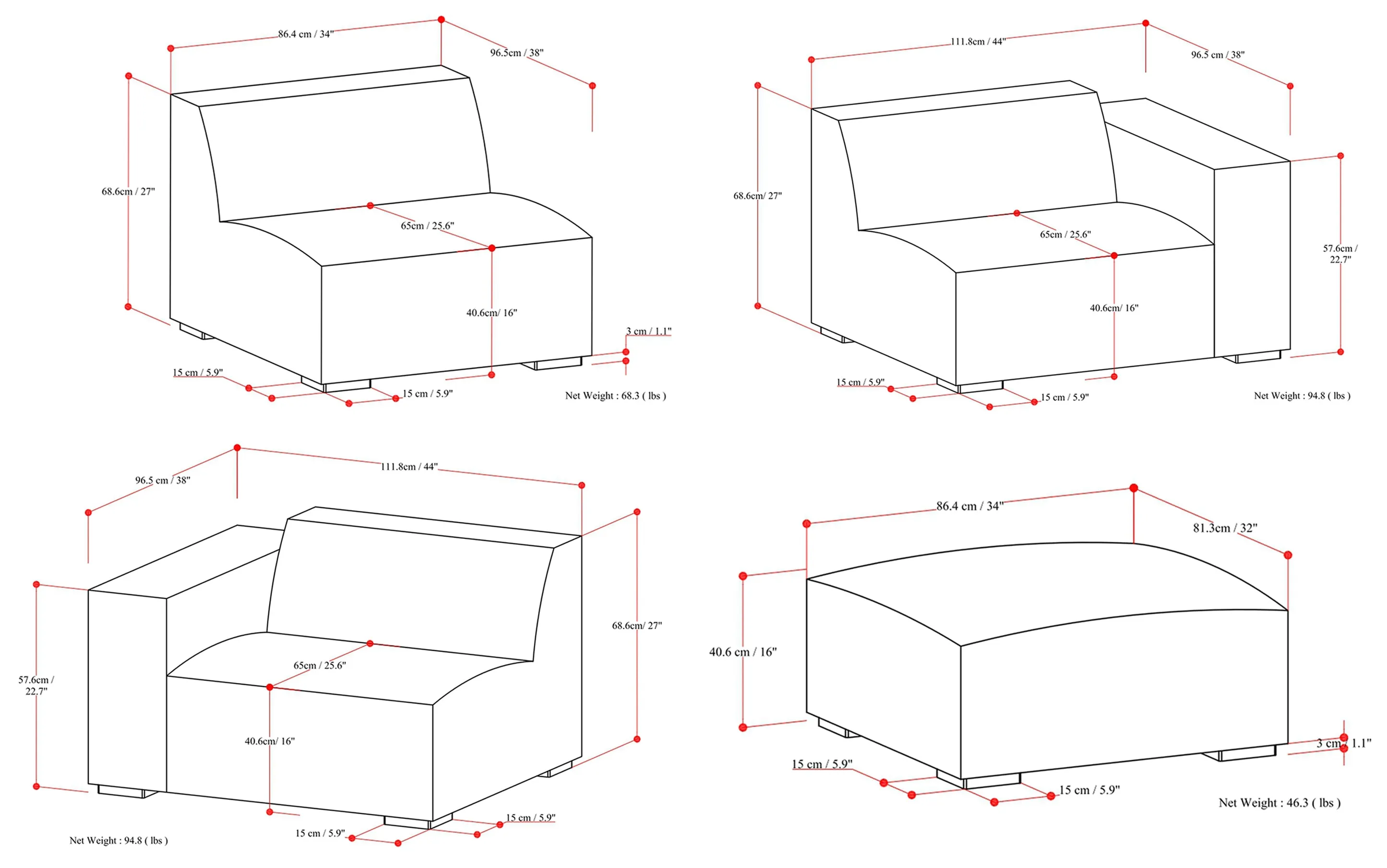 Rex 3 Seater Sofa and Ottoman in Performance Fabric
