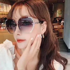 Rhinestone Decor Rimless Fashion Sunglasses For Women Men Casual Gradient Glasses For Summer Beach Party, UV400