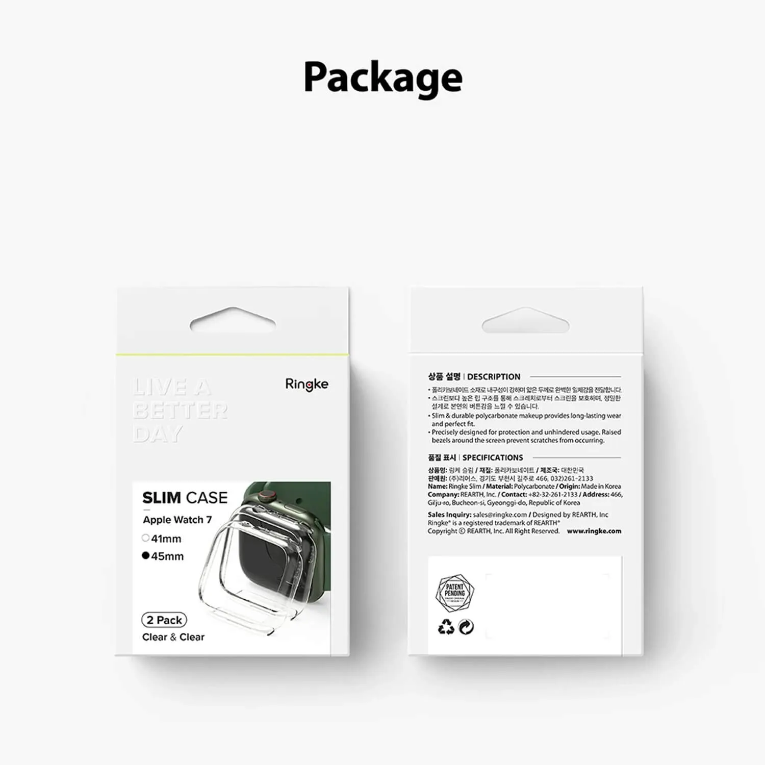 Ringke Apple Watch Series 9 / 8 / 7 45mm Case Clear White 2 Pack