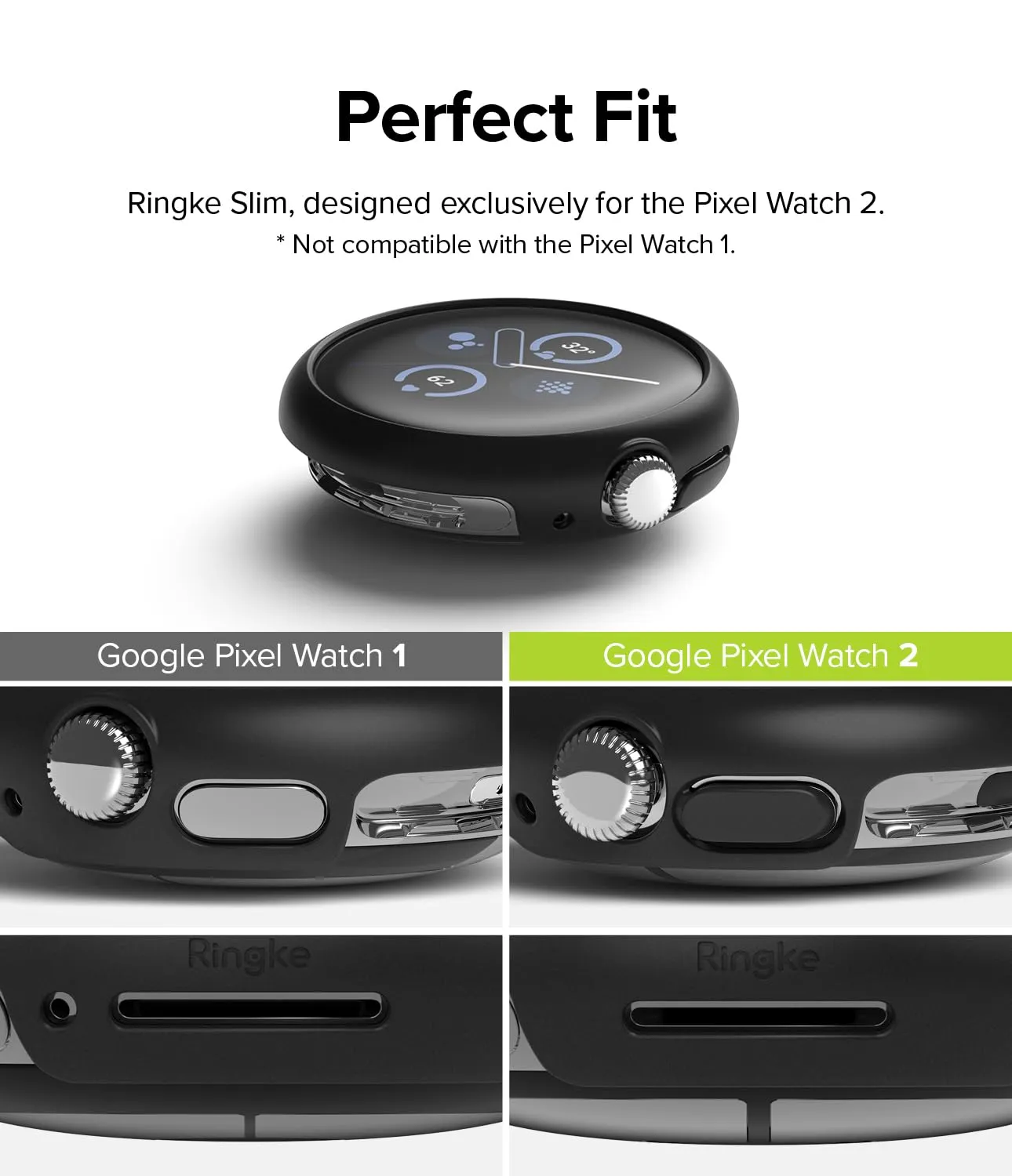 Ringke Google Pixel Watch Slim Case Cover - Clear   Matte Black
