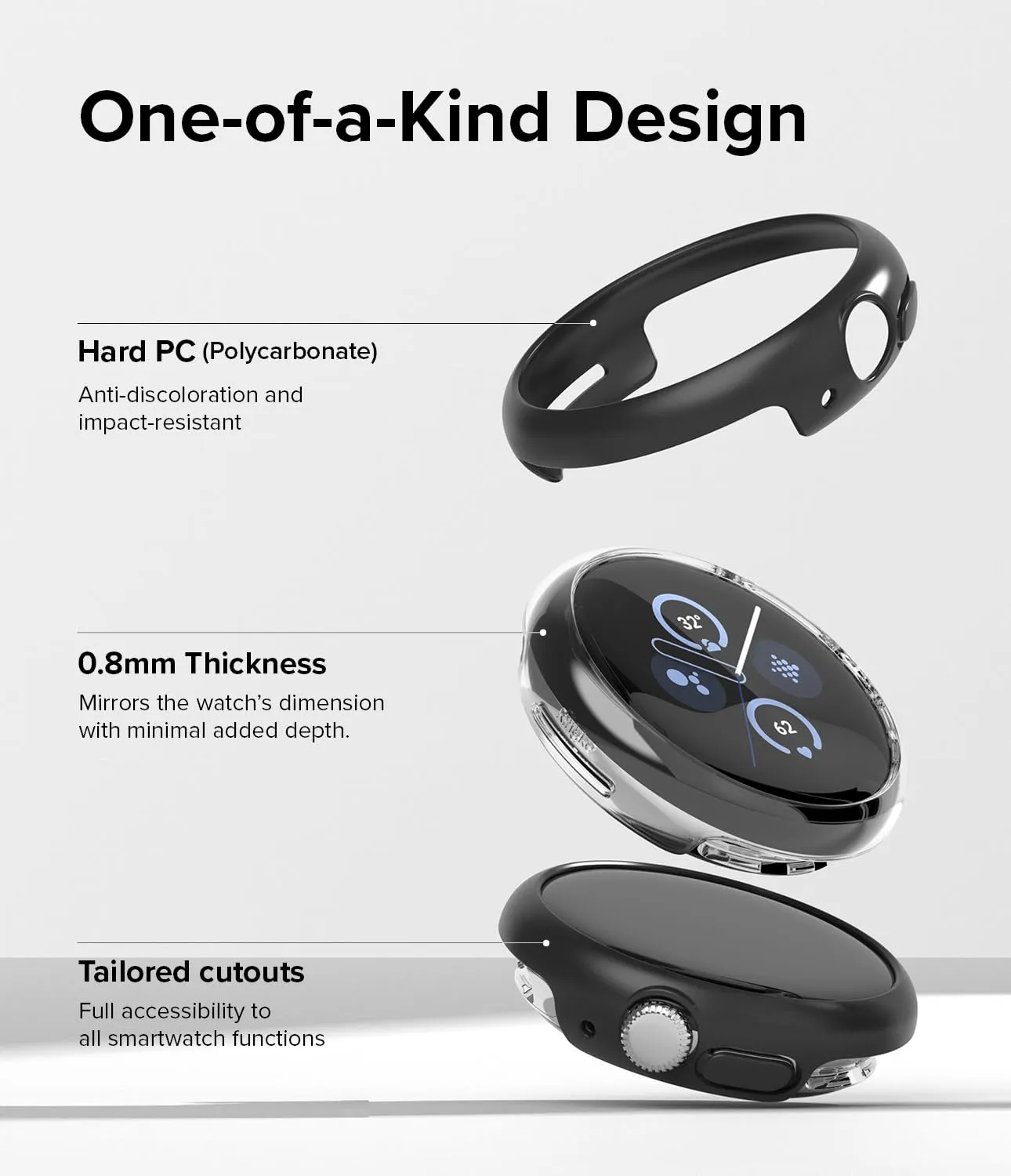 Ringke Google Pixel Watch Slim Case Cover - Clear   Matte Black