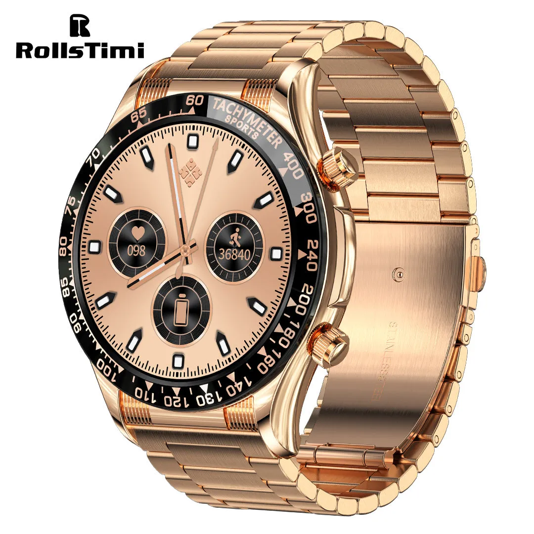 RollsTimi RTE18 Classic Smartwatch for Men and Women - Waterproof Sports Watch with Bluetooth Calls, Heart Rate, and Blood Pressure Monitoring