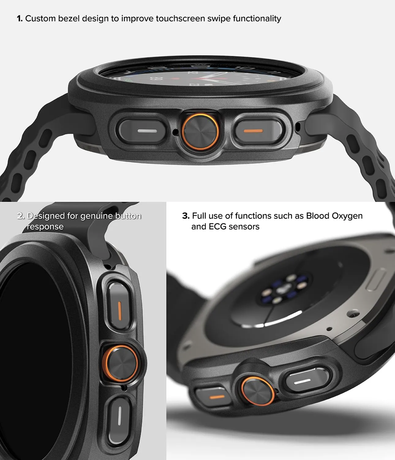Samsung Galaxy Watch Ultra 47mm Case   Tempared Glass Sceen Protector [Combo] - Titanium Black