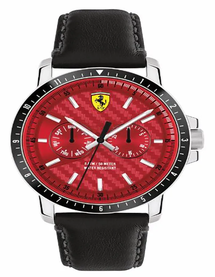 Scuderia Ferrari Turbo Watch - Black Rotating Bezel - Day and Date Sub-Dials
