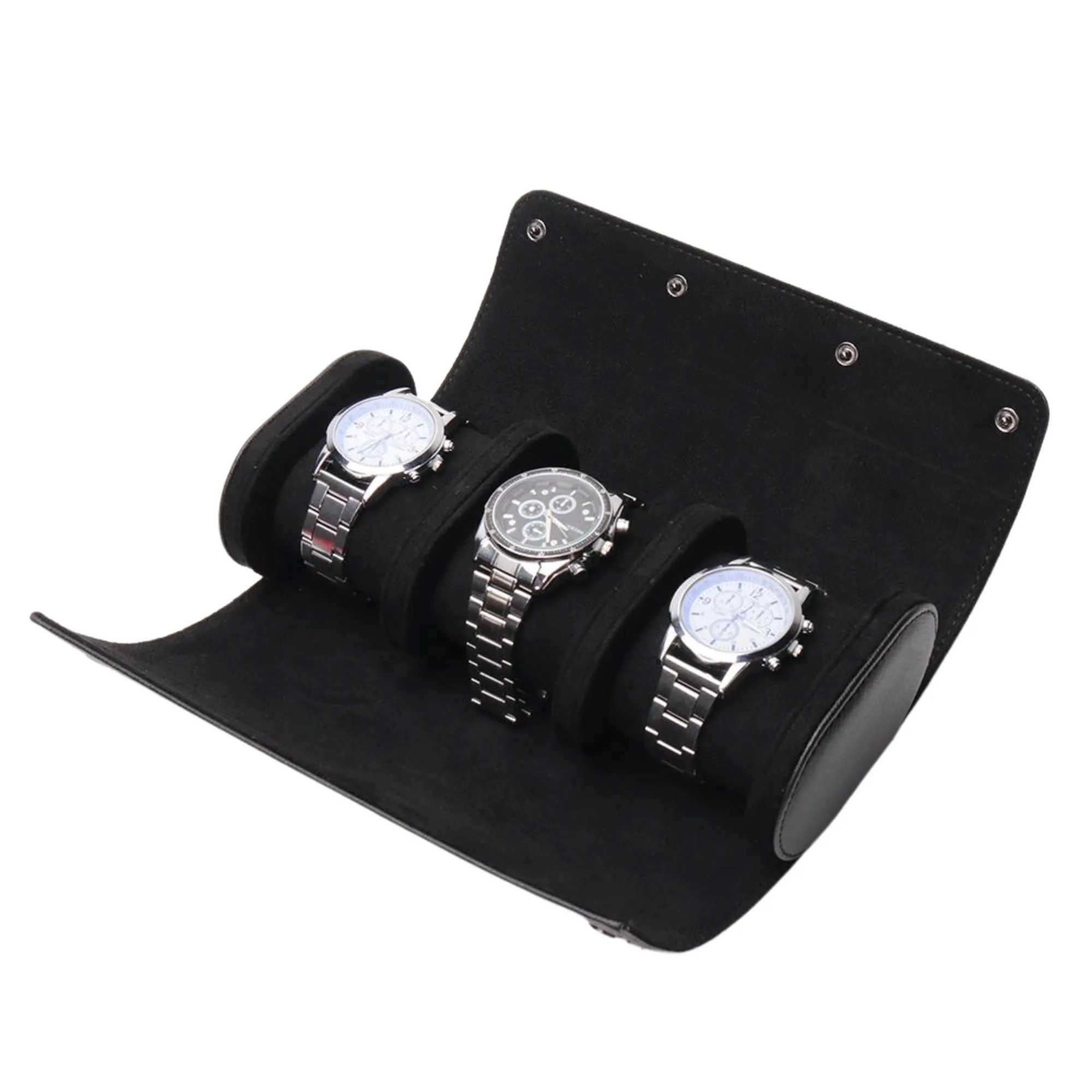 Seconds - Watch Roll Case for 3 in Black Vegan Leather