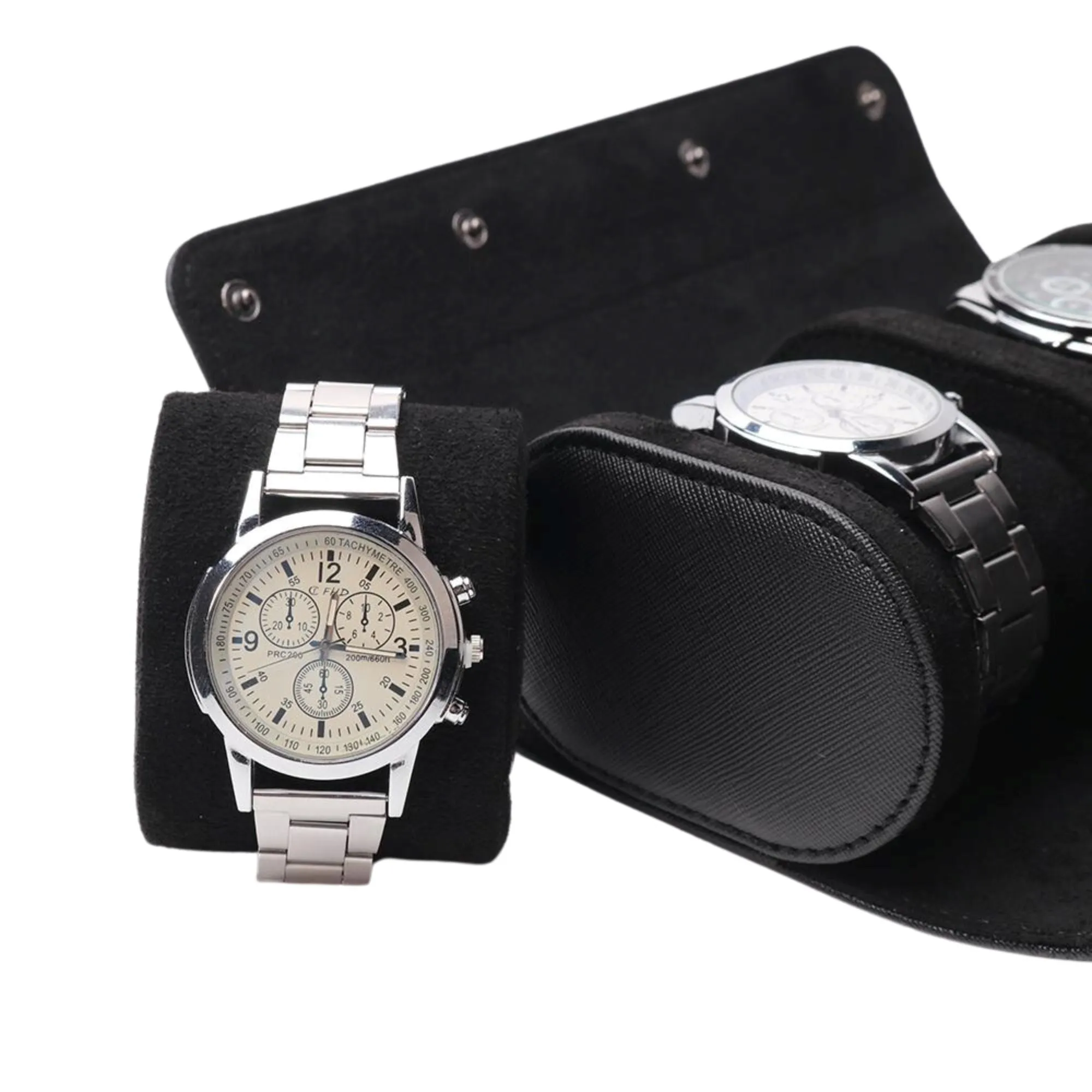 Seconds - Watch Roll Case for 3 in Black Vegan Leather